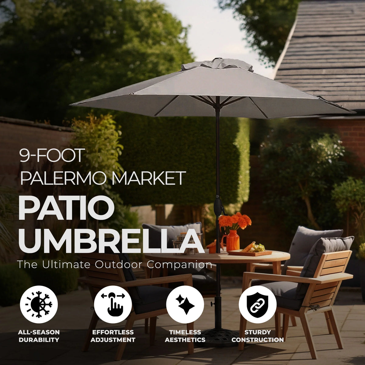 Four Seasons Courtyard Palermo Market Patio Umbrella with Push Button Tilt