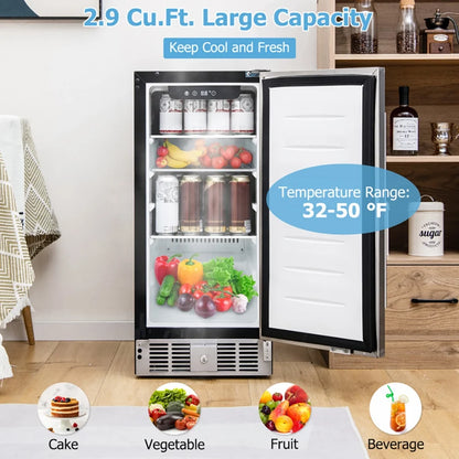 Resenkos Compact Refrigerator with Adjustable Thermostat and Stainless Steel Door-Silver, Compact Refrigerator Mini Fridge for Dorm/Bedroom/Office/Apartment, Food Storage or Drink Beer