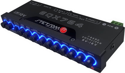 EQX764 7 Band Equalizer, Pre-Amp Car Audio Graphic Equalizer with 4 Inputs (RCA & High) 6 Outputs, 10v Line Driver to Avoid Noise and Dedicated Sub Controls (Level & Frequency)