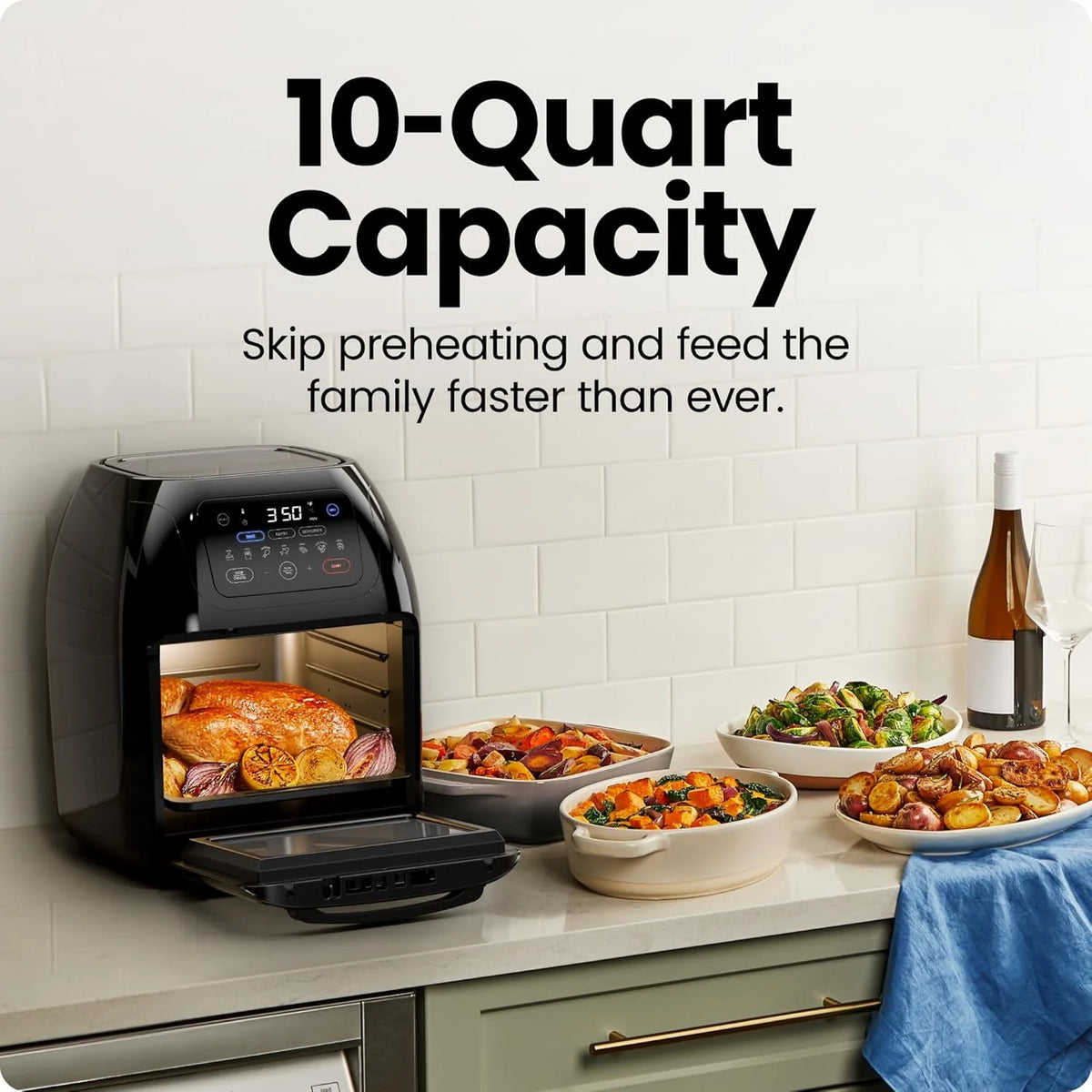 Chefman Multifunctional Digital 10 Qt. Air Fryer+ Rotisserie, Fry, Roast & Bake, 17 Presets - Black
