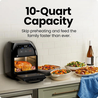 Chefman Multifunctional Digital 10 Qt. Air Fryer+ Rotisserie, Fry, Roast & Bake, 17 Presets - Black