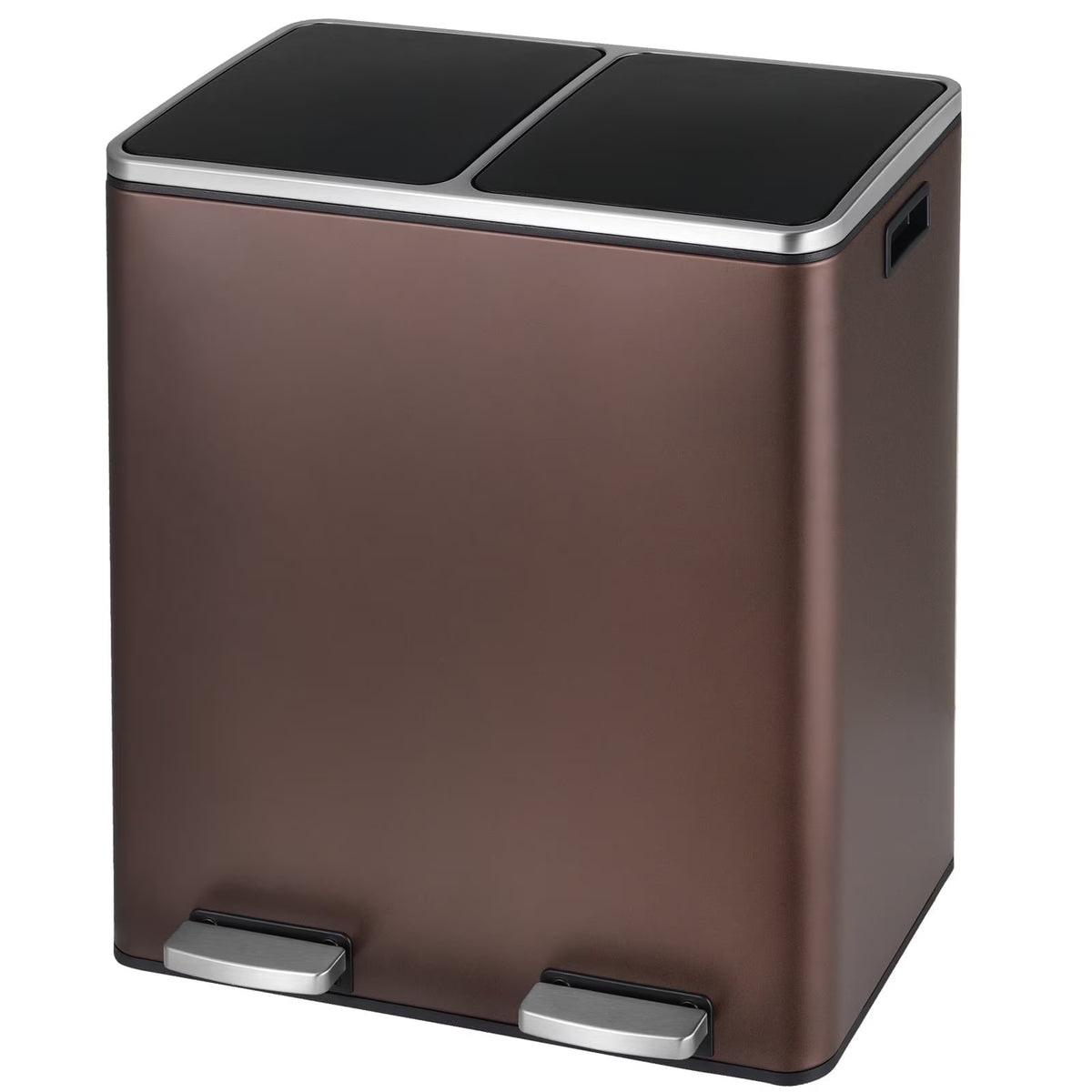 LAZY BUDDY Dual Garbage Can, Stainless Steel 16 Gallon Step Kitchen Trash Can with Soft-Close Lid, Double Compartment Garbage Recycling Bin