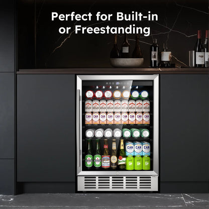 QAUSOU 24 Inch Under Counter Double Drawer Fridge, Weather Proof Stainless Steel Outdoor Beverage Refrigerator for Patio