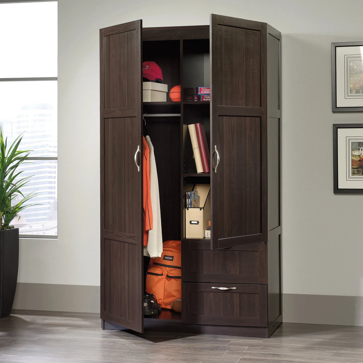Sauder Wardrobe/Storage Cabinet, Cinnamon Cherry Finish