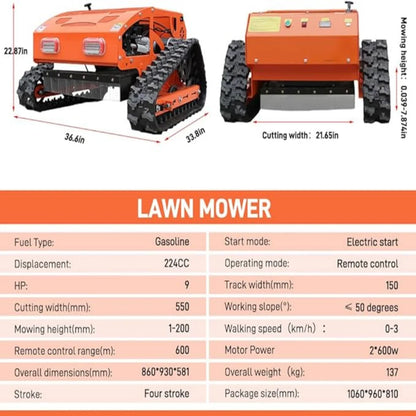 MachPro 300 lbs 9 HP Orange Remote Control Lawn, Mower Manganese Steel Blade, Adjustable Cutting Height, Speed, All Terrain Cordless Grass Cutter