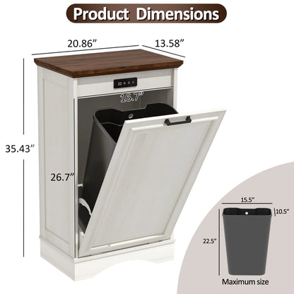 HARIPUL Single Tilt Out Trash Cabinet for 13 Gallon Waste Bin, Free Standing Kitchen Trash Can Cabinet with Drawers, White