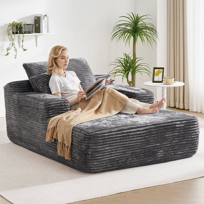 65" Corduroy Cloud Sleeper Chaise Lounge Chair, No Assembly Sofa Bed with Pillows, Beige
