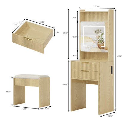 UGTOO 45.2" Modern Vanity Desk with LED Mirror & USB Charging, Wood Makeup Dressing Table with 7 Drawers for Bedroom