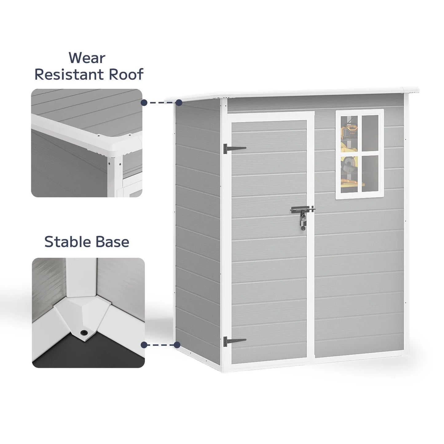 5x3ft��16.6 sq. ft.�� Outdoor Storage Shed, Asofer Resin Storage Shed, Plastic Garden Shed for Garden, Gray