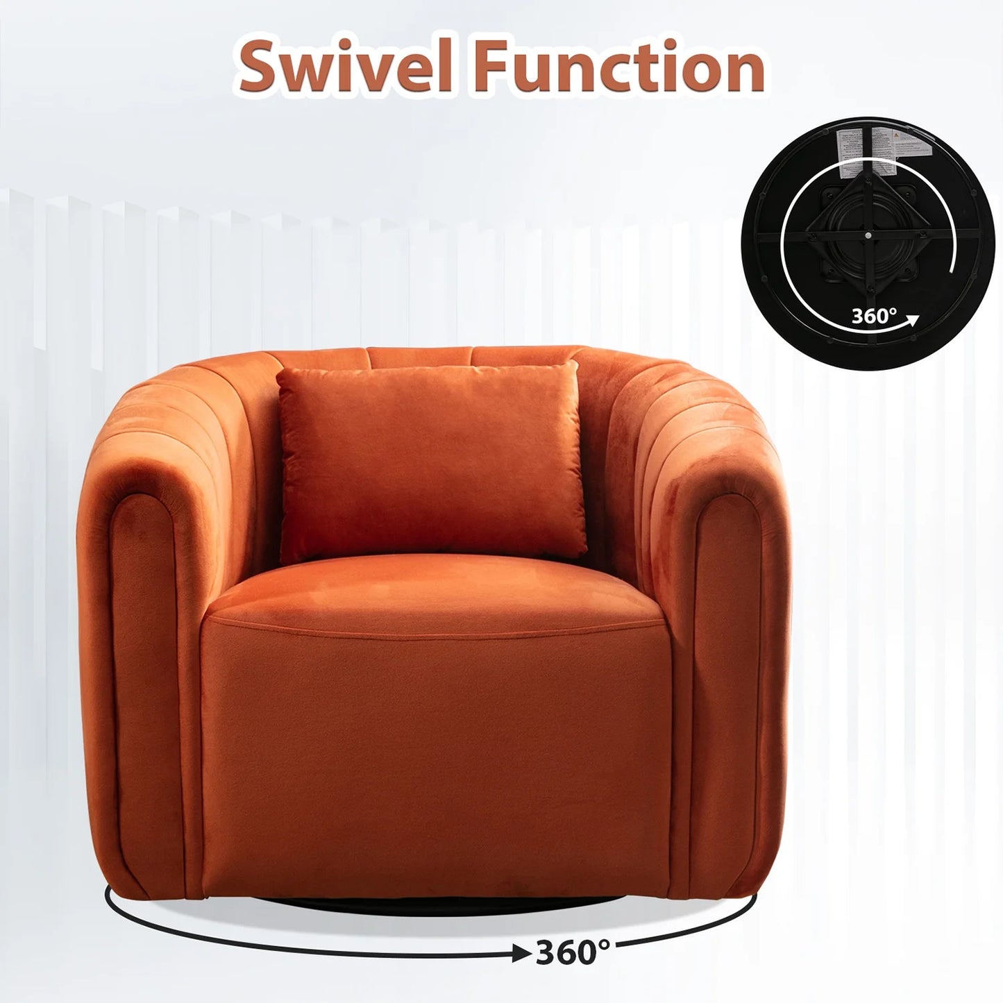 Bonzy Home Swivel Chair with Plump Pillow, Modern Velvet Accent Chair for Living Room Bedroom , Comfy Round Armchair, Orange