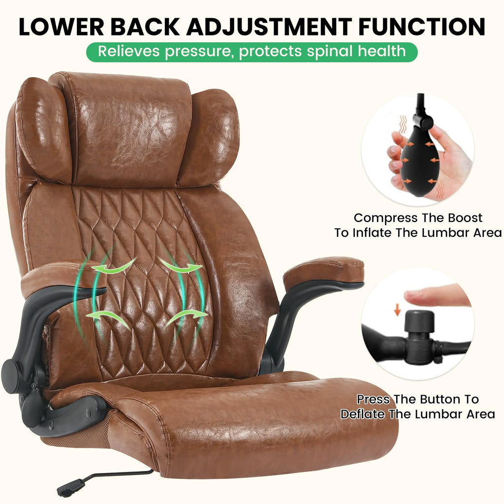 HomeZeer Executive Office Chair, Big and Tall Home Office Chairs 400lbs, High Back Executive Office Chair with Adjustable Flip up Arm, Wide Seat Leather Desk Computer Chairs, Black