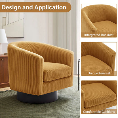 UIXE Swivel Accent Chair, Upholstered Fabric Barrel Chair for Living Room, Small Single Sofa Bedroom Reading Seat, Light Gray