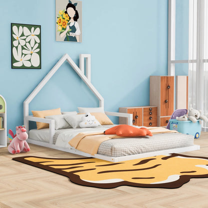 Euroco Twin Size Wood Floor Bed for Kids Room, Toddler House Bed, Natural