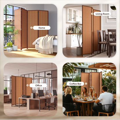 JOSTYLE 4-Panel Room Divider 6ft Tall Extra Wide Folding Privacy Screen with Diamond Double-Weave Divider for Room Separation Freestanding Red Brown