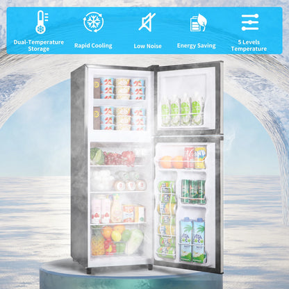 4.5 Cu. ft. Compact Refrigerator 2 Door with Freezer,5 Adjustable Thermostat & 4 Removable Glass Shelves