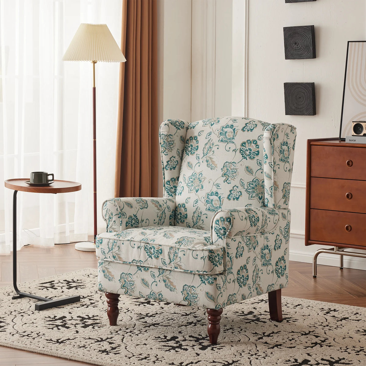 EROMMY Upholstered Accent Chair, Floral Print Fabric Armchair