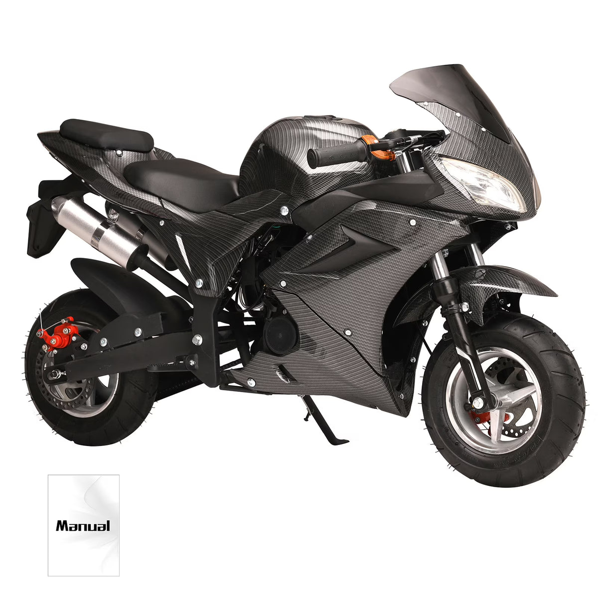 49cc 4-Stroke Pocket Rocket Motorcycle, Mini Motorcycle, Gas Pocket Motorbike with Front Rear Disc Brakes, Racing Max Speed 25MPH, Dual Headlights-Black
