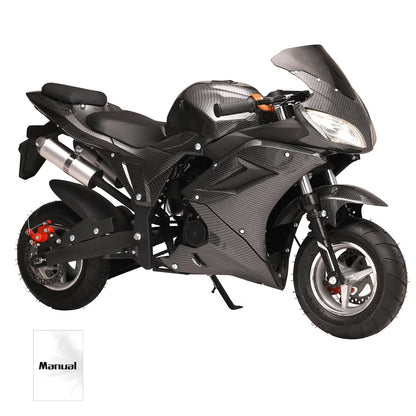 49cc 4-Stroke Pocket Rocket Motorcycle, Mini Motorcycle, Gas Pocket Motorbike with Front Rear Disc Brakes, Racing Max Speed 25MPH, Dual Headlights-Black