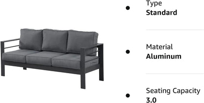 Superjoe Patio Furniture Aluminum Sofa All-Weather Outdoor 3 Seats Couch Gray Metal Chair with Dark Grey Cushions