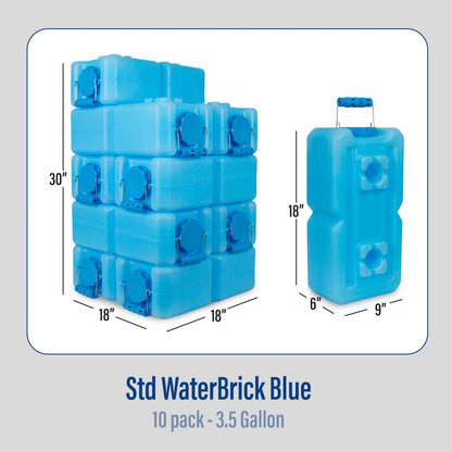 WaterBrick Stackable 3.5 Gallon Blue Water & Food Storage Container - 10 Pack