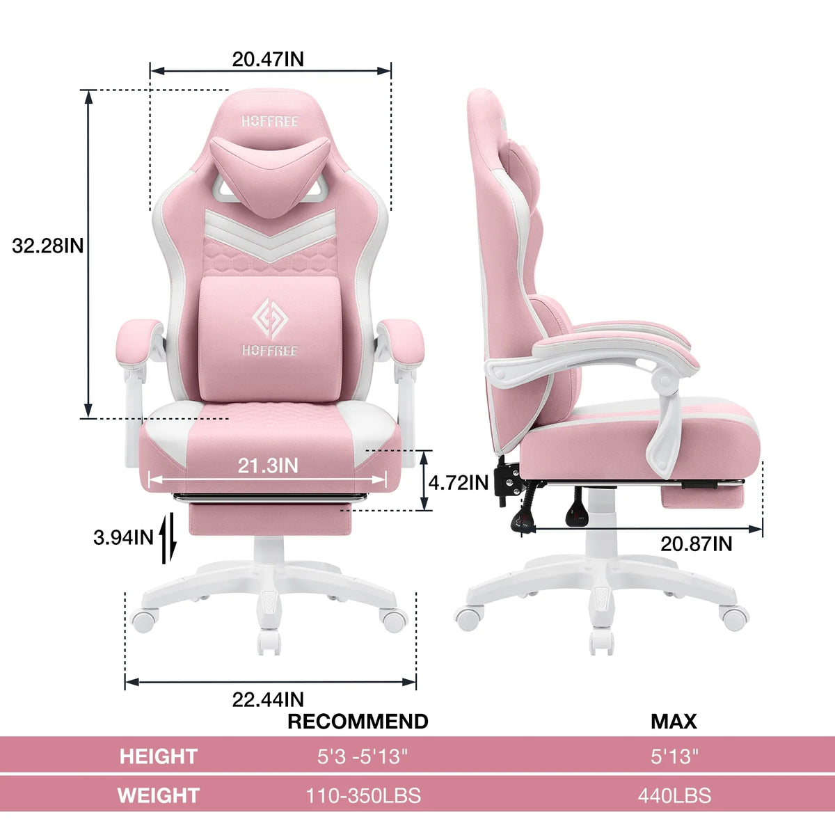 Hoffree Gaming Chair with Massage Fabric Office Chair with footrest for Adults, Ergonomic Gamer Chair with Headrest and Lumbar Support for Office Gaming, 440 LBS