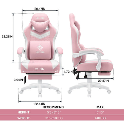 Hoffree Gaming Chair with Massage Fabric Office Chair with footrest for Adults, Ergonomic Gamer Chair with Headrest and Lumbar Support for Office Gaming, 440 LBS