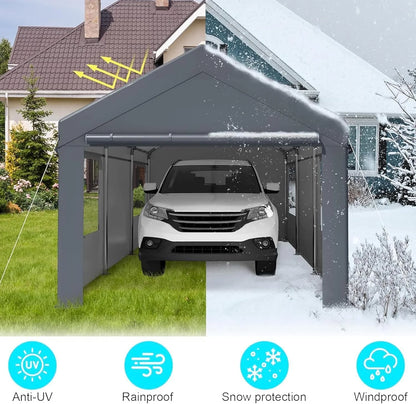Carport,10x20 ft Heavy Duty Carport with Roll-up Windows,Portable Garage with Sidewalls,Car Canopy,All-Season Portable Garage for Car Boat Truck Motorcycle Parties