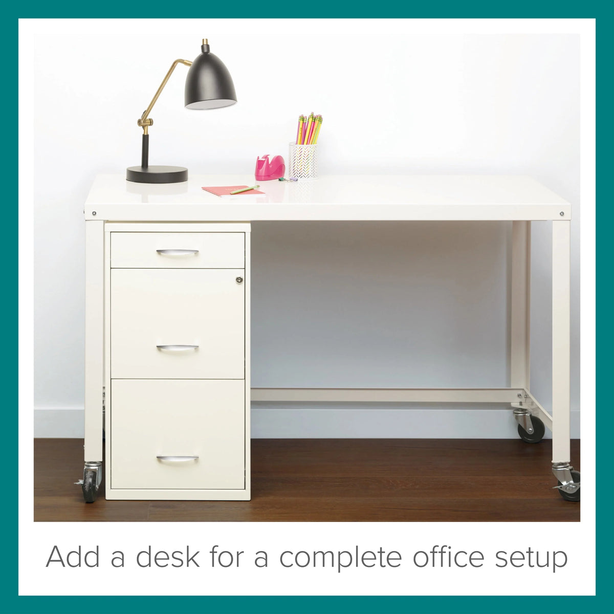Space Solutions 3 Drawer Letter Width Vertical File Cabinet with Pencil Drawer, White