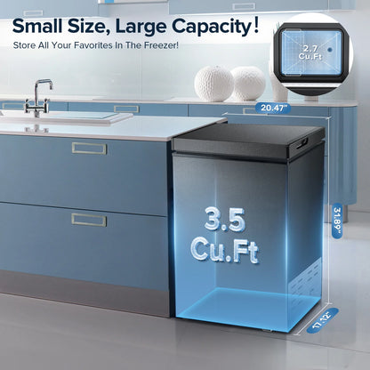 Auseo Mini Freezer Chest 3.5 cu ft,  Black Deep Freezer & Side Handle, Compact Freezer with 7 Gear Adjustable Temperature, Removable Storage Basket*2, Energy Saving