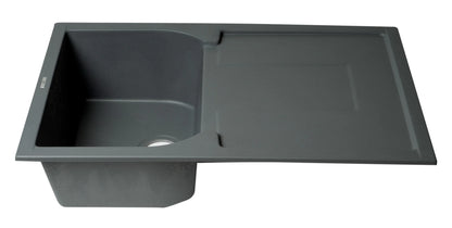 ALFI brand AB1620DI-BLA Black 34" Single Bowl Granite Composite Kitchen Sink with Drainboard