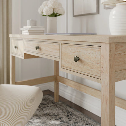 Martha Stewart Home Office Writing Desk with Tapered Legs in Light Natural with Antique Bronze Hardware