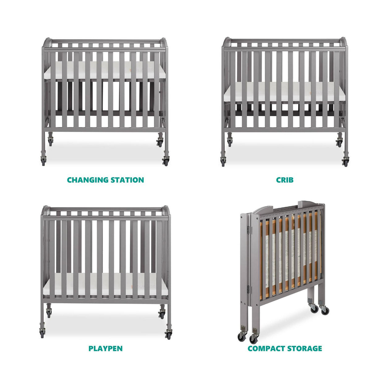 Dream On Me 3-in-1 Portable Crib Gray