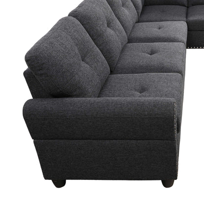 Aukfa 3 Piece Sectional Sofa, Living Room Couch with Storage Ottoman&Cup Holder, Linen, Right Hand, Purple