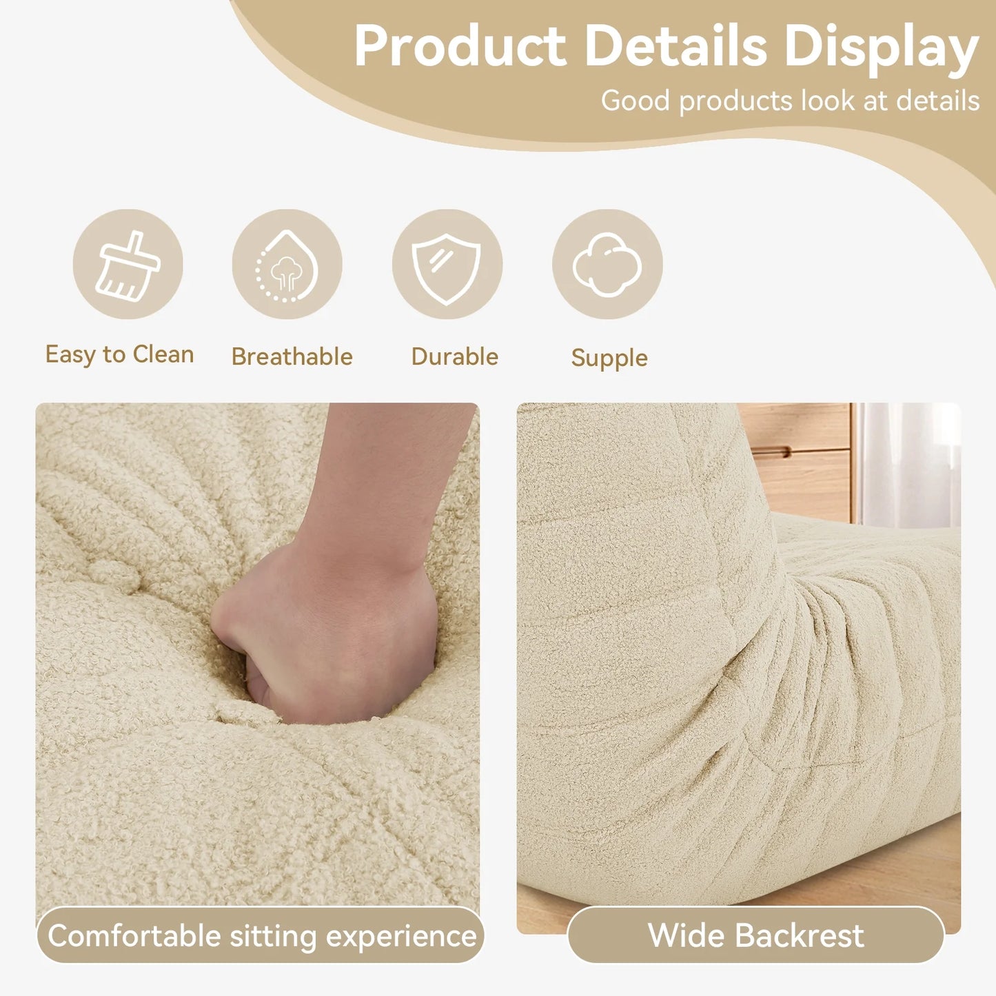 VFD Bean Bag Chairs for Adults, Beanbag Chair with Ottoman Lounge Sofa Memory Foam Comfy Reading Chair for Bedroom & Living Room, Lazy Floor Sofa Couch