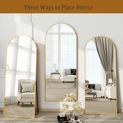 Arched Full Length Mirror, 71"x26" Large Floor Standing Body Mirror with Stand, Gold