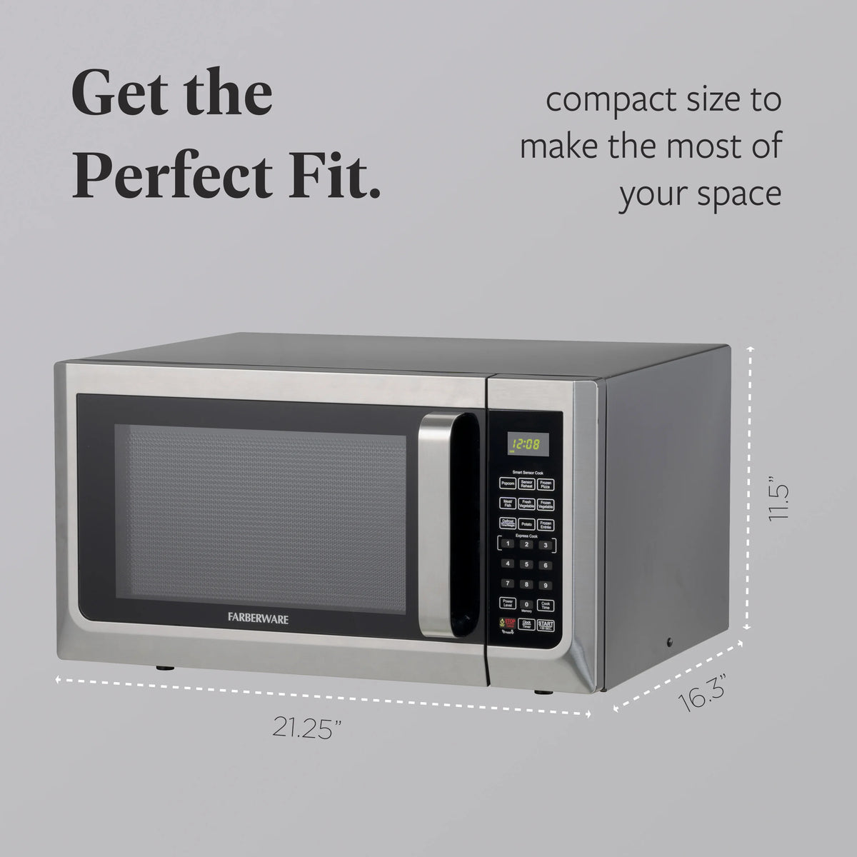 Farberware Countertop Microwave Ov 1100 Watts, 2.2 cu ft - Smart Sensor With LED Lighting and Child Lock - Perfect for Apartments and Dorms - Easy Clean Black Interior, Stainless Steel