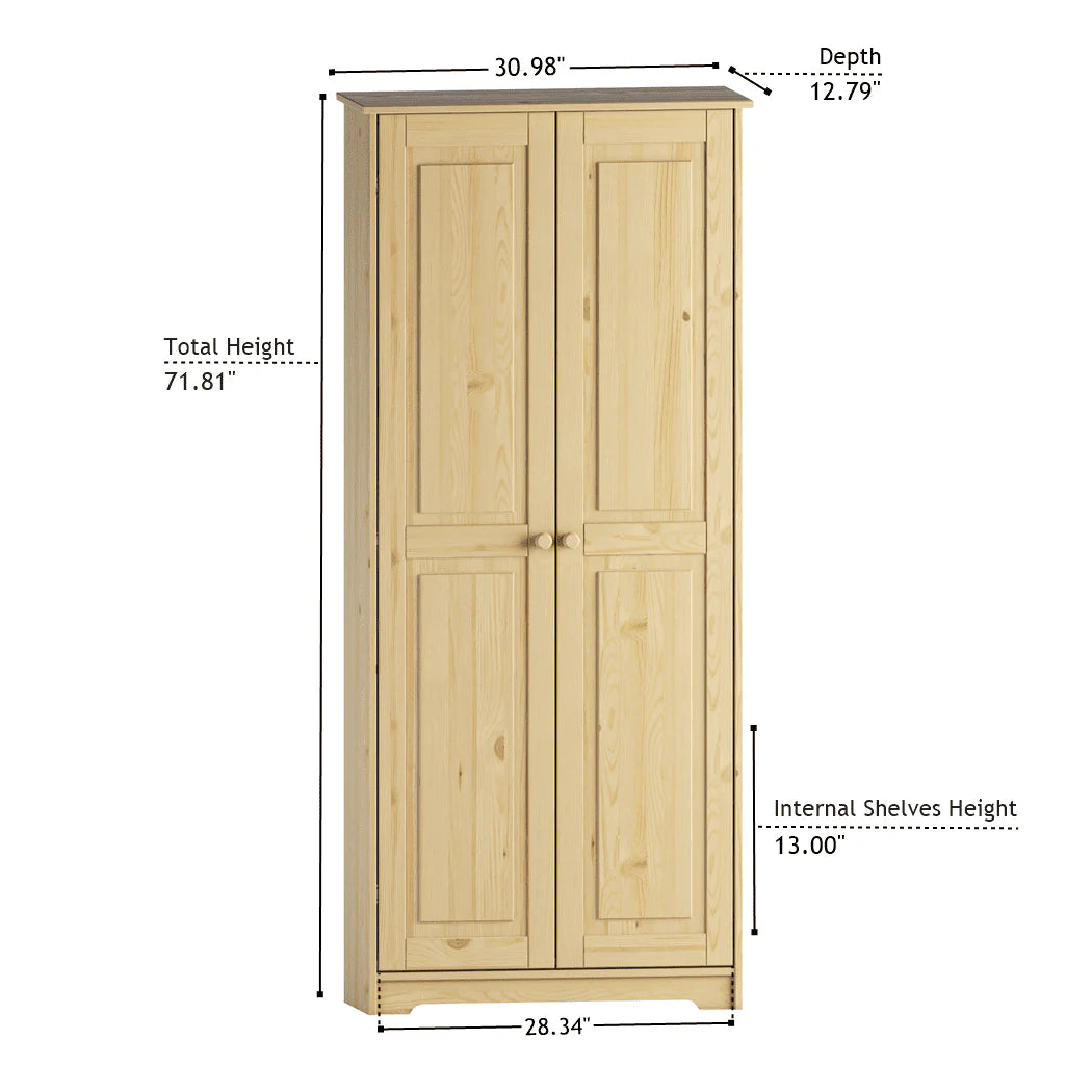 Solid Wood Pantry Storage Cabinet, Freestanding Kitchen Cupboard, Closet with Shelves