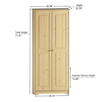 Solid Wood Pantry Storage Cabinet, Freestanding Kitchen Cupboard, Closet with Shelves
