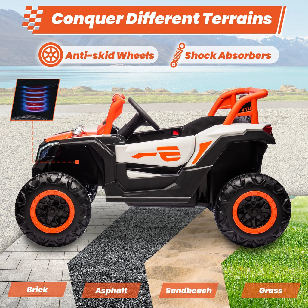 Joyracer 4WD 24 Volt Ride on Toys, 2 Seater Power Car wheels UTV with 800W Motors, Remote Control, Bluetooth Music, Spring Suspension, LED Light, Pink