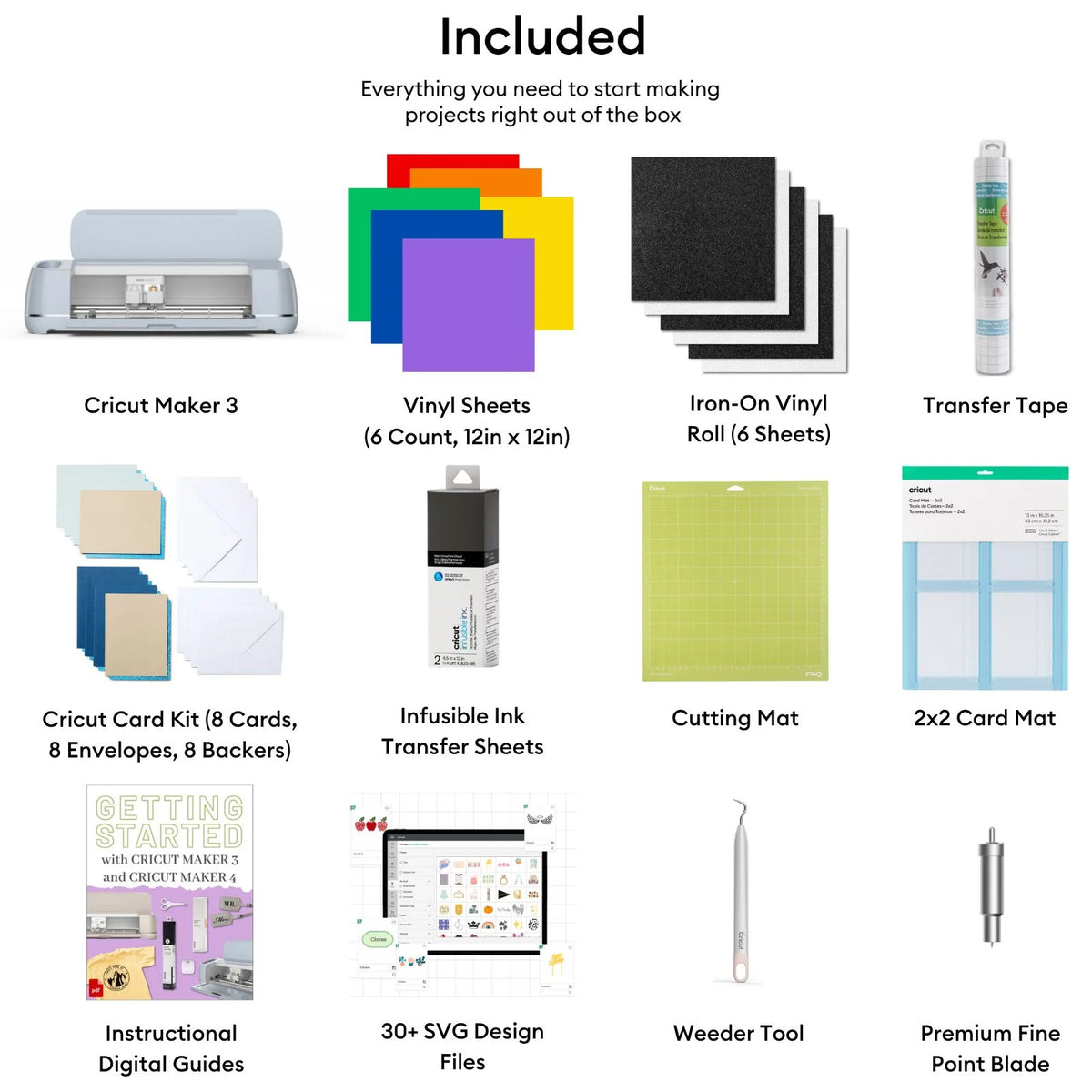 Cricut Maker 3 Electric Die-Cutting Machine with Rainbow Vinyl and Tools Bundle