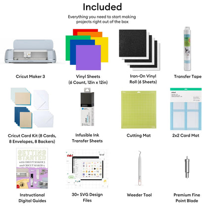 Cricut Maker 3 Electric Die-Cutting Machine with Rainbow Vinyl and Tools Bundle