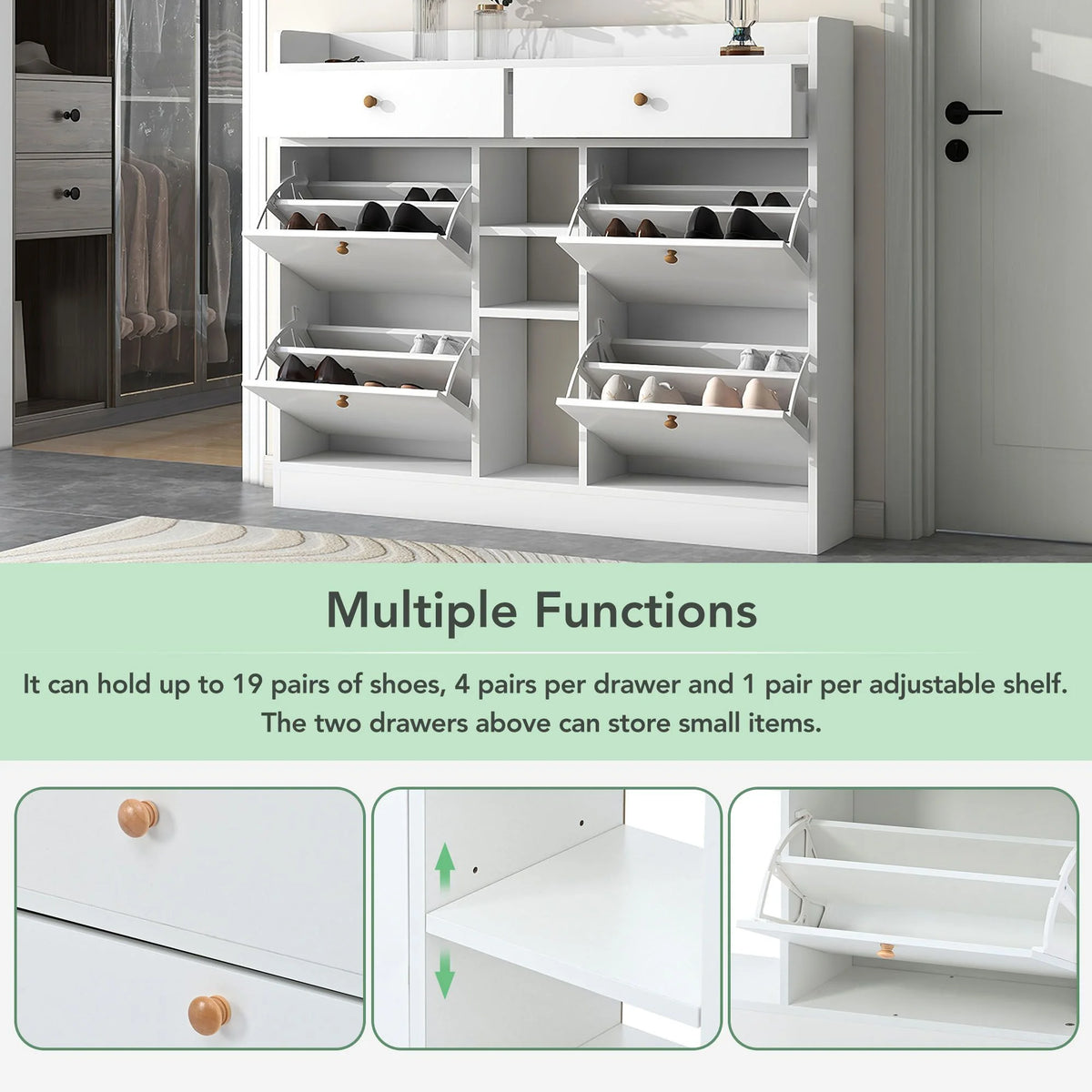 Aukfa Shoe Cabinet with 4 Flip Drawers and 2 Storage Drawers- Black