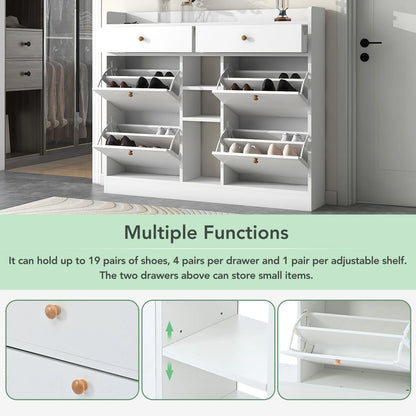 Aukfa Shoe Cabinet with 4 Flip Drawers and 2 Storage Drawers- Black