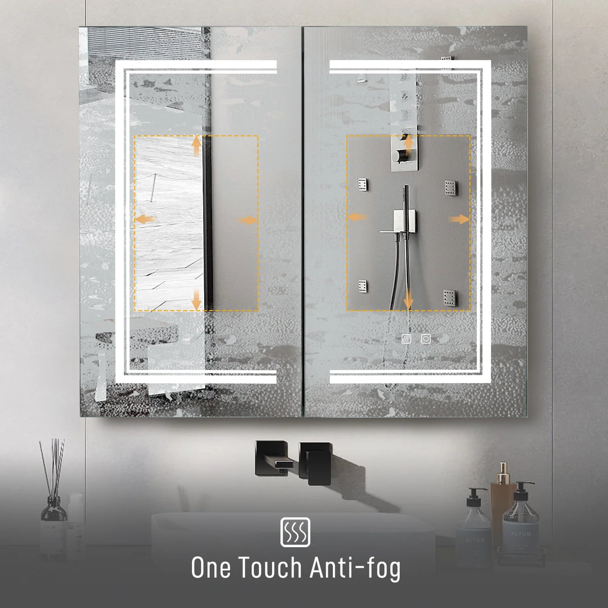 Ktaxon LED Lighted Medicine Cabinet with Mirror Bathroom Wall Cabinet w/ Defogger, Dimmable, Memory function, Outlets & USB, 32"x28", Black