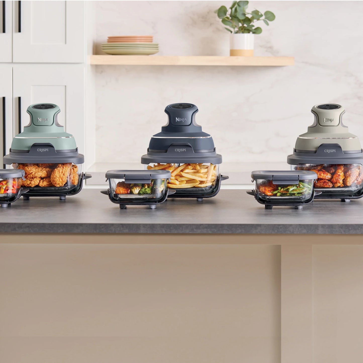 Ninja Crispi 4-in-1 Portable Glass Air Fryer Cooking System, 4-Qt & 6-Cup Containers, Cyberspace