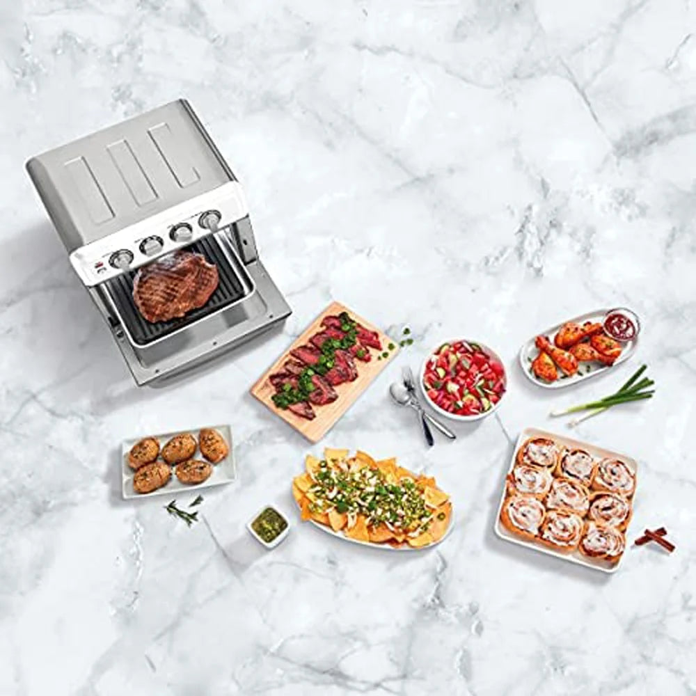 Cuisinart TOA-70 AirFryer Toaster Oven with Grill Stainless Steel Bundle with Deco Chef Pair of Red Heat Resistant Oven Mitt