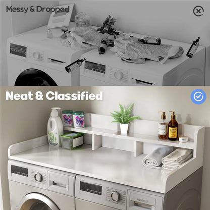 Modern Washer Dryer Countertop with 2-Tier Shelf,Laundry Room Countertop Organization Storage with 2.75" H Guard Edge Rails,Non-Slip Pad,Waterproof and Easy to Clean,54"W x 27.55"D,Natural Wood