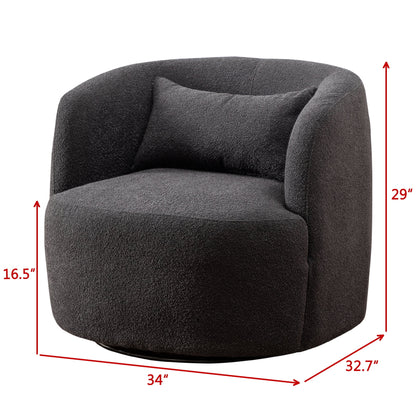 34" Wide Boucle Swivel Barrel Chair, No Assembly Round Upholstered Armchair Accent Chair Single Sofa Chair with Toss Pillow for Living Room and Bedroom, Taupe