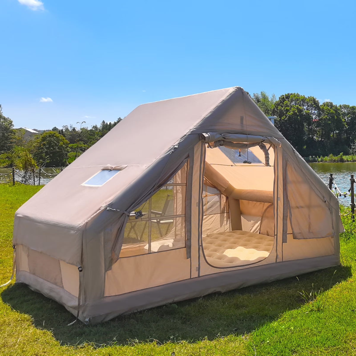 Inflatable Camping Tents 4/6/8/10 Person,129 Square Feets Large Blow up Tent with Stove Jack