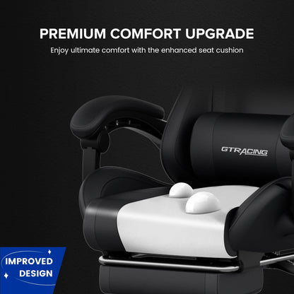GTRACING GTWD-200 Ergonomic Gaming Chair with Adjustable Pillows and Footrest , White